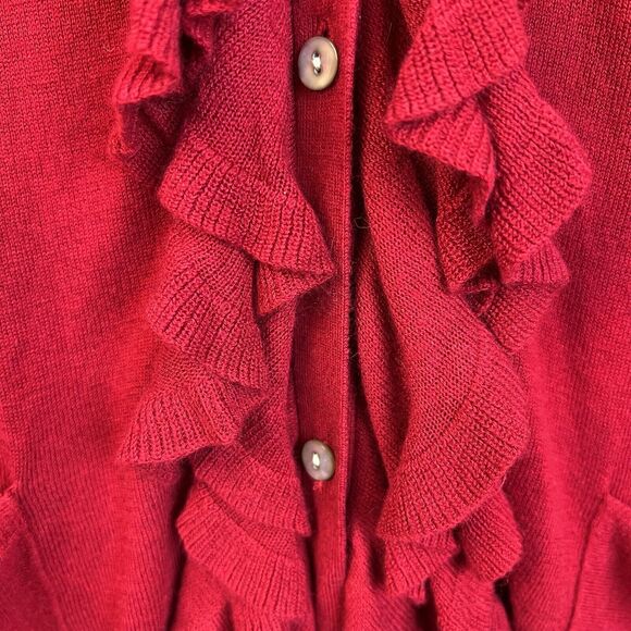 Chico's Ruffle Front Cardigan Women's 2 ( 12) Lightweight Sweater Red Casual - Picture 3 of 11